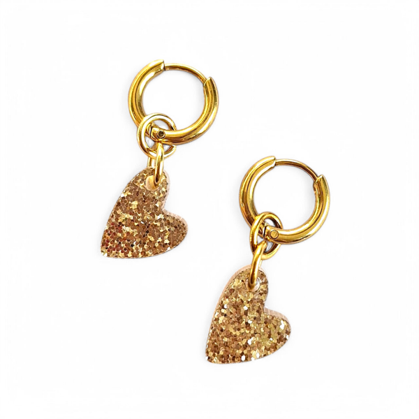 Kinderoorbellen met gouden glitterhartje