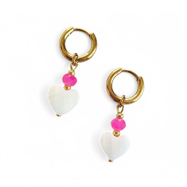 Kinderoorbellen met schelphartje en roze kraal