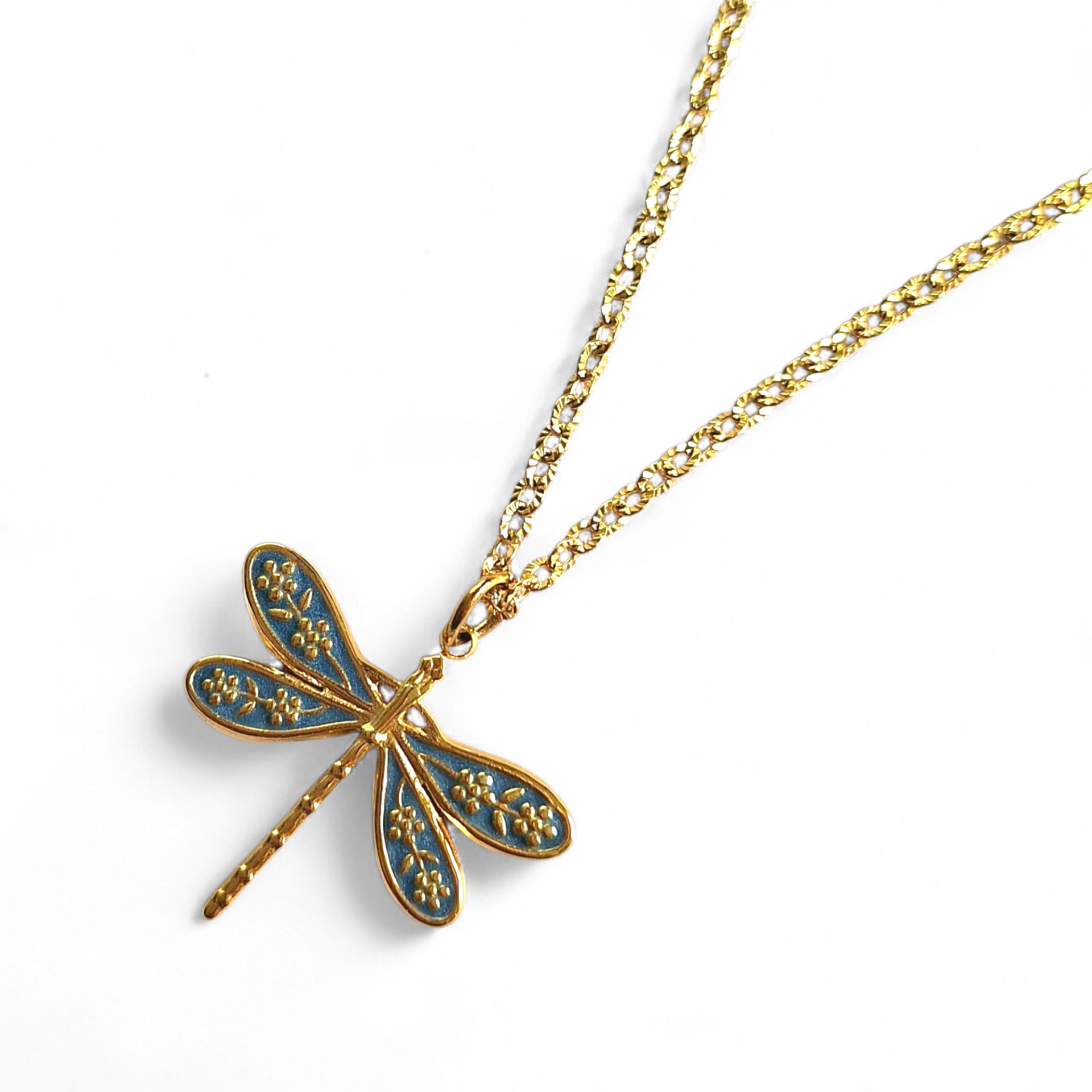 Stainless steel ketting met blauwe libelle bedel