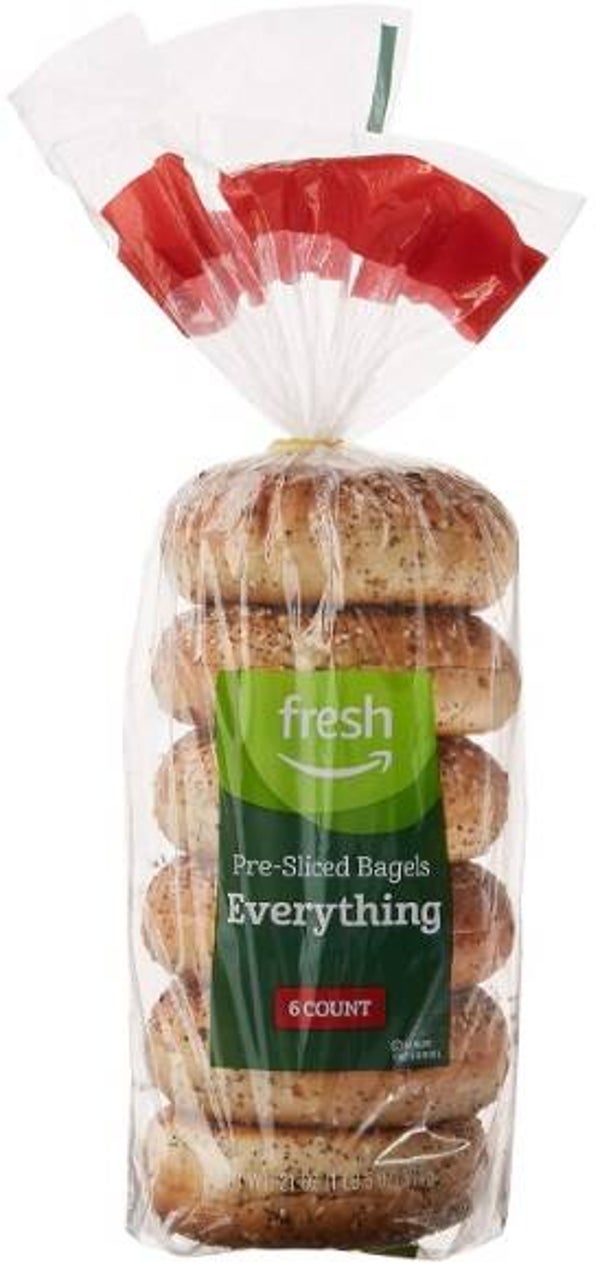 Amazon Fresh Brand, Everything Pre Sliced Bagels, 21 Oz, 6 Count