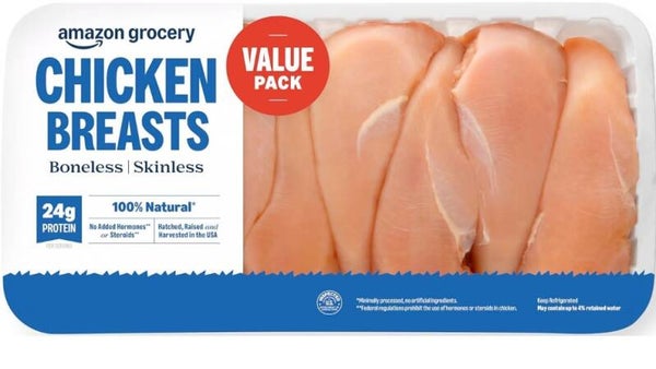 Amazon Grocery, Chicken Breast Fillets Value Pack, Boneless Skinless, 100% Natural, Weight Varies