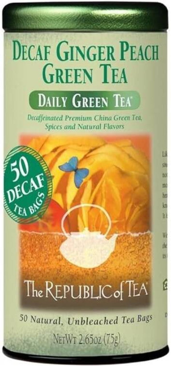 The Republic of Tea - Decaf Ginger Peach Green Tea, Tin of 50 Tea Bags