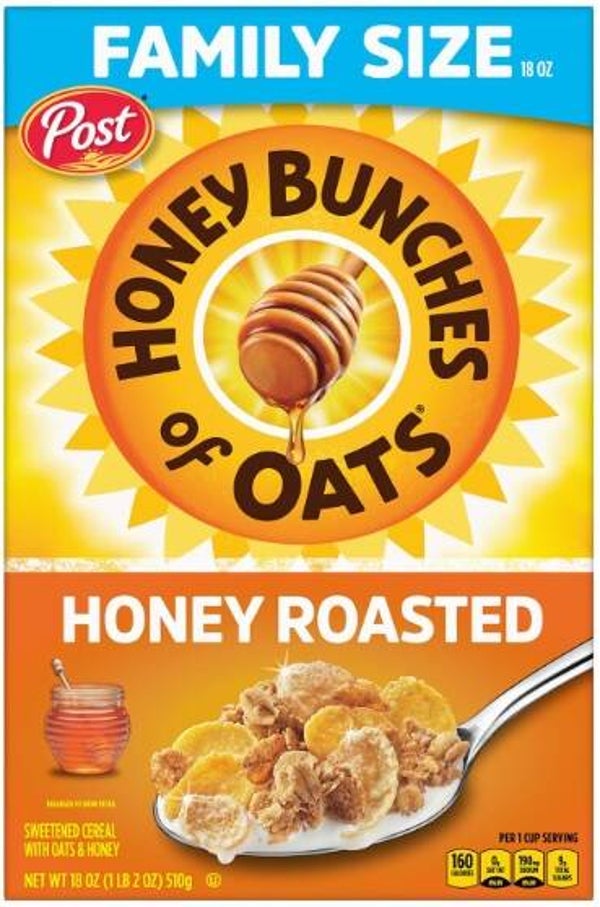 Honey Bunches of Oats Honey Roasted Breakfast Cereal, Honey Oats Cereal with Granola Clusters, 18 OZ Box