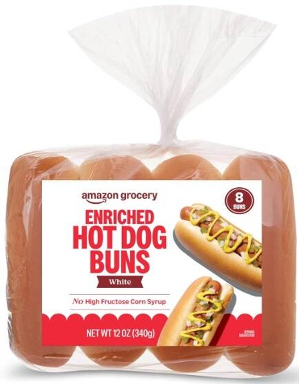 Amazon Grocery, White Enriched Hot Dog Buns, 12 Oz, 8 Ct