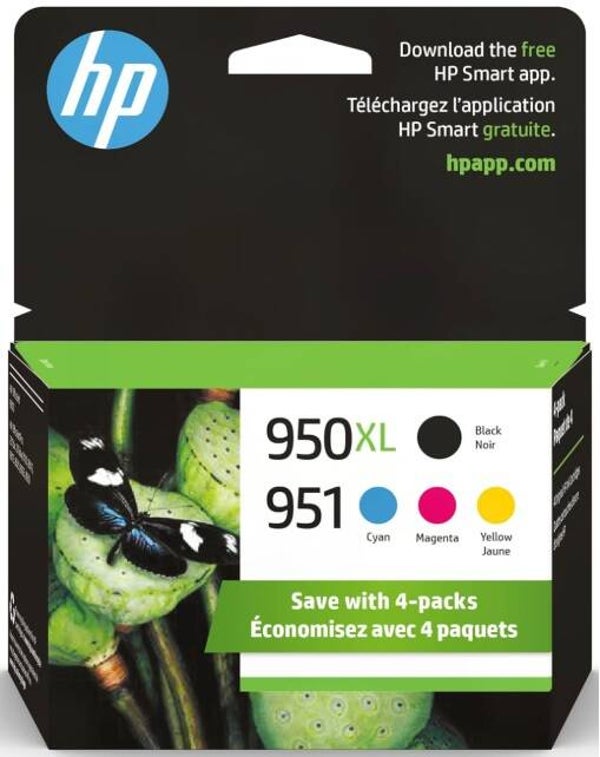 P Original 951 Cyan, Magenta, Yellow / 950XL Black Ink Cartridges (4-Pack) | Works OfficeJet 8600 Series OfficeJet Pro 251dw, 276dw, 8100, 8600 Series | Eligible for Instant Ink | C2P01FN