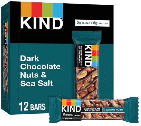 KIND Nut Bars, Dark Chocolate Nuts and Sea Salt, Healthy Snacks, Gluten Free, Low Sugar, 6g Protein, 12 Count