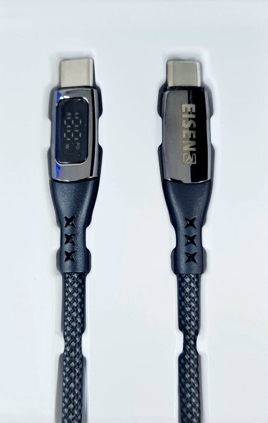 Eisenz 120CM USB-C naar USB-C Kabel – 100W PD Snellaadkabel met Digitaal Display – Eisenz 120CM Type-C to Type-C Cable – 100W Fast Charging with Power Display