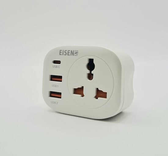 4-in-1 Reisstekker / Wandadapter – 4000W – 2× USB + 1× USB-C + Universele Stopcontact-Adapter – (UK Plug) | EISENZ Z6 Travel Power Socket
