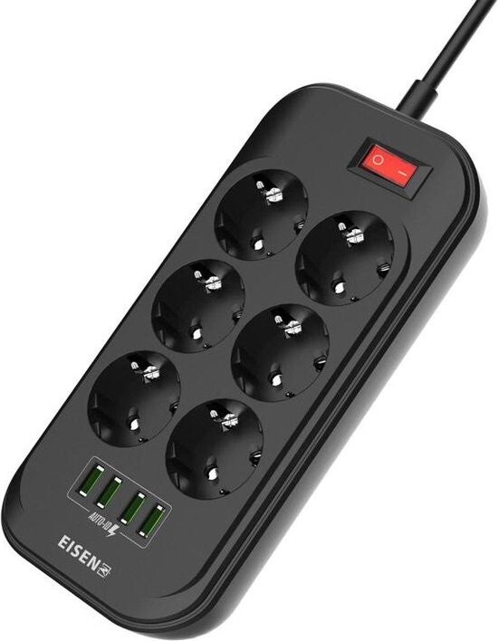 EISENZ SE6403 Stekkerdoos met USB – 6 Stopcontacten & 4 USB-poorten – Met Schakelaar