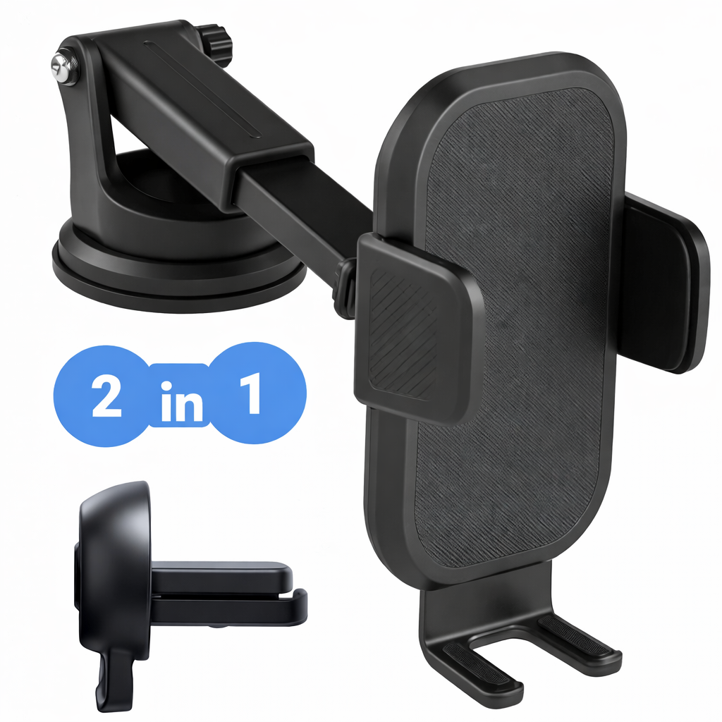 Telefoonhouder auto met Zuignap 2-in-1 – Geschikt voor bureau, raam, dashboard & & Ventilatie Luchtrooster – Extra sterk zuignap – Universele telefoonhouder – Een knop bediening