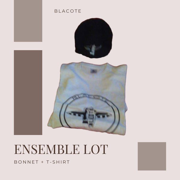 Lot t-shirt blanc imprimé logo noir + bonnet