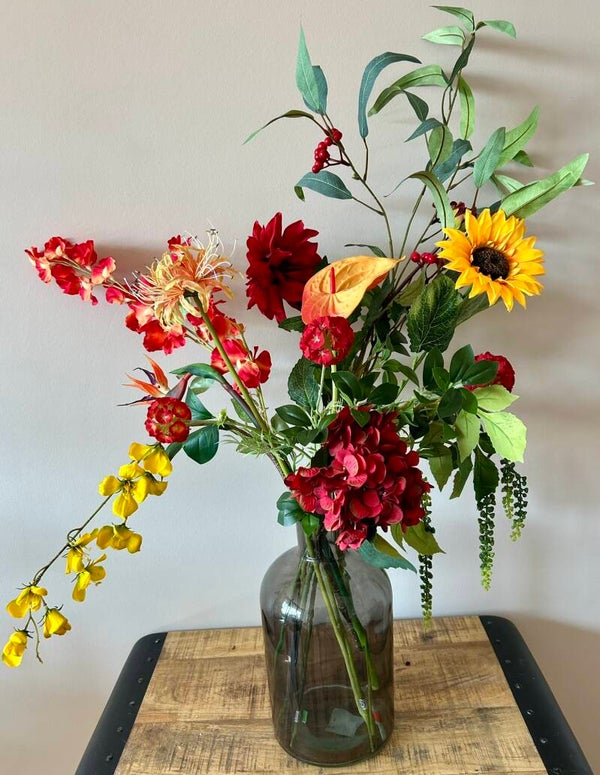 Kleurrijk kunstboeket – warme bloemenmix