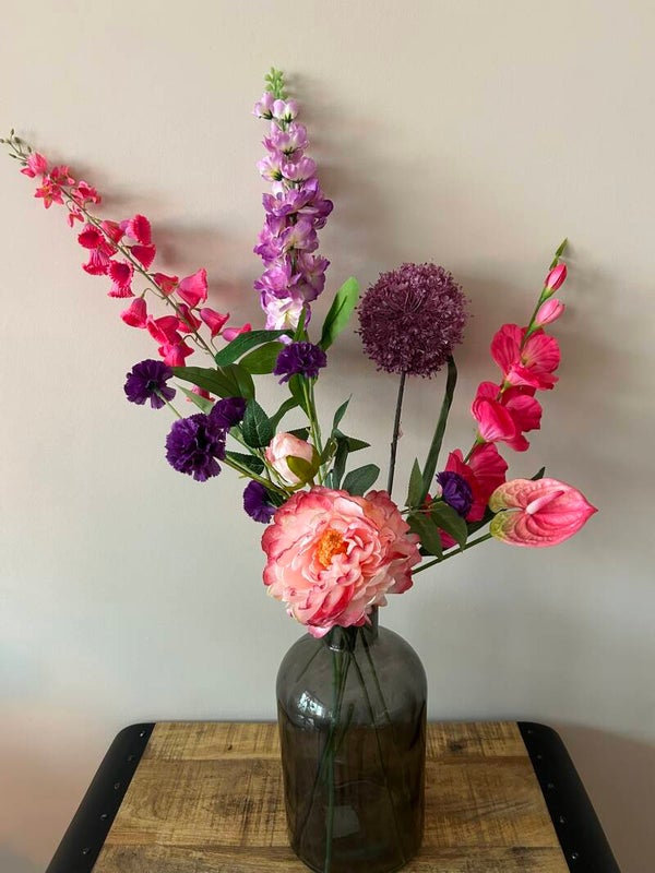 Paars roze kunstbloemen boeket- felle kleuren boeket