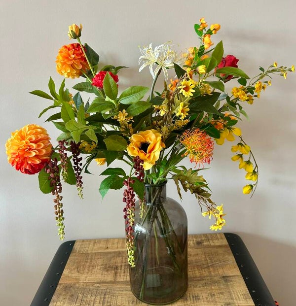 Boeket Toscane – kunstbloemen boeket met warme zomertinten