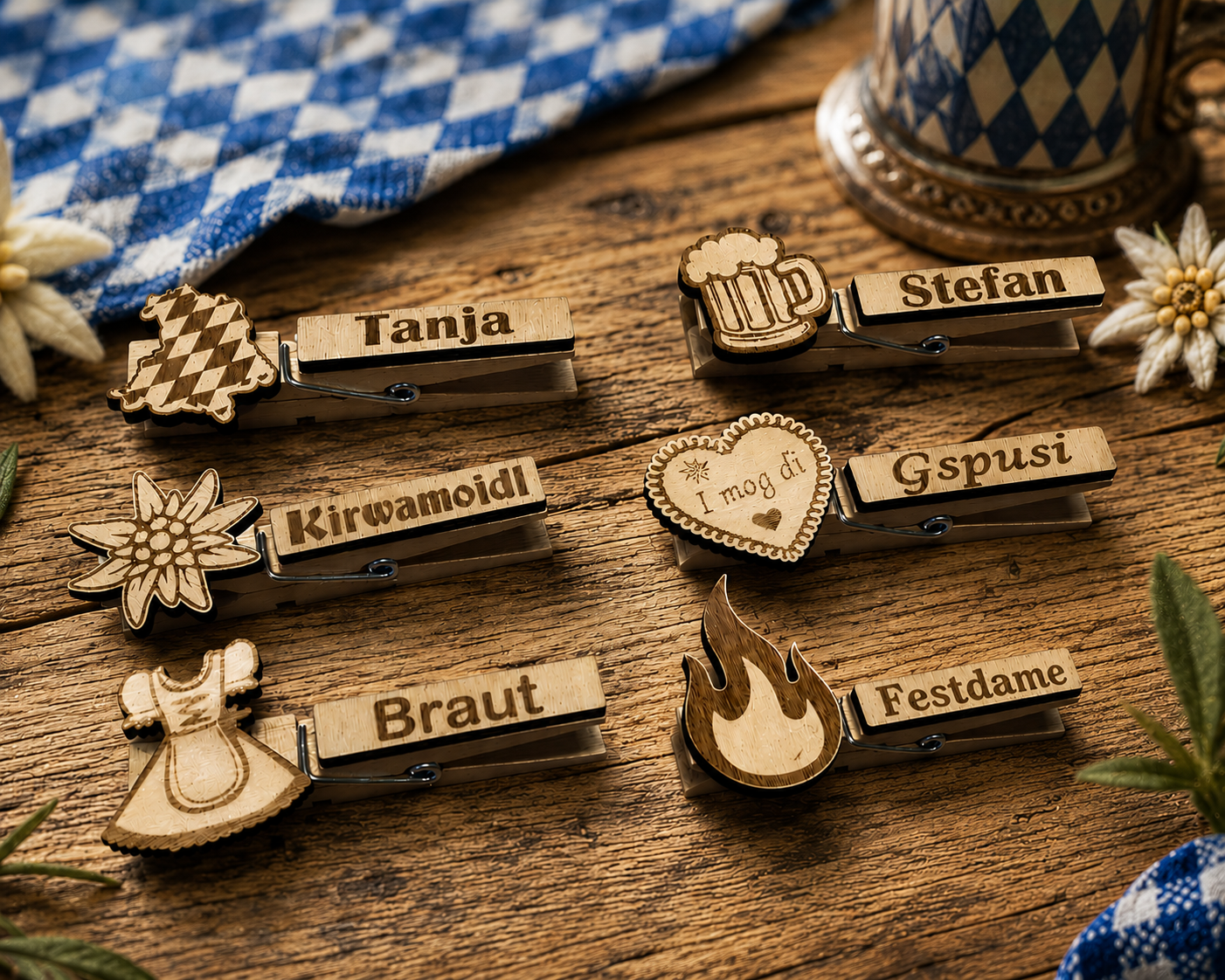 Wäscheklammer als Namensschild