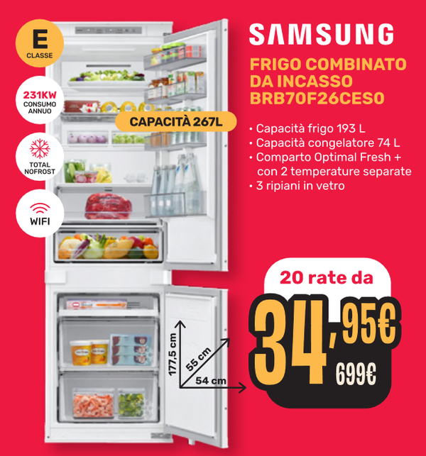SAMSUNH ALTEZZA 177 CM COMPRESSORE INVERTER MOD. BRB70F26CES0🔴 IN PROMO DA VOLANTINO*