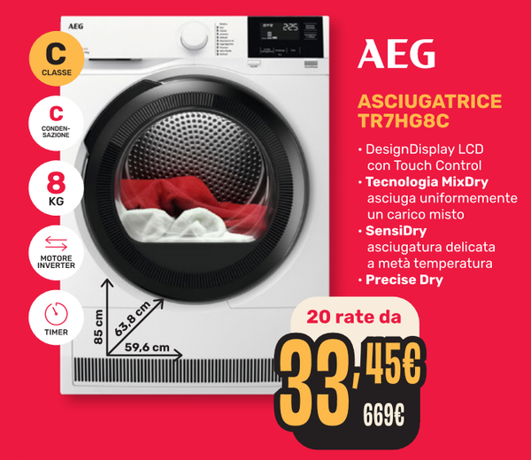AEG 8KG CLASSE ENERGETICA C INVERTER MOD. TR7HG8C