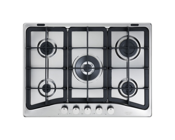 DE LONGHI - 70 CM - 5 FUOCHI DI CUI 1 TRIPLA CORONA - GRIGLIE IN GHISA - ACCIAIO INOX