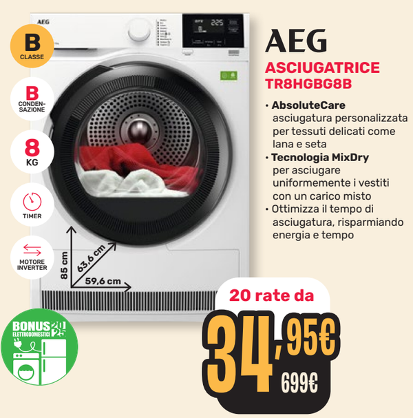 AEG 8 KG MOTORE INVERTER ➡️ CONSEGNA E INSTALLAZIONE € 60