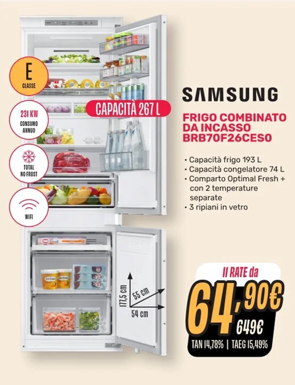 SAMSUNG - H.177 CM - COMPRESSORE INVERTER - CAPACITA' TOTALE 267 LITRI