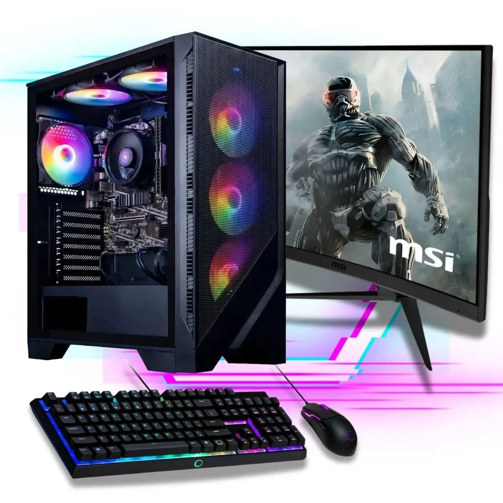 Gamer PC Komplett Set AMD Ryzen 7 5700 8x 4.6 Ghz 32GB Ram 500GB SSD Radeon 27" TFT 1ms Gaming RGB Tower Windows 11 Pro