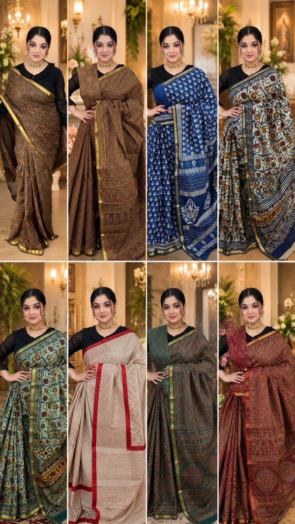 010726 Pure Azrakh Cotton Saree on Special Price