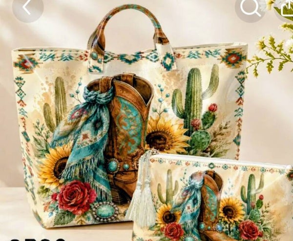 2pc Western Boot Tote Set