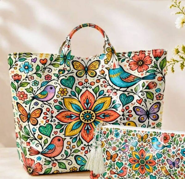 2 Pc Paisley Bird Tote Set