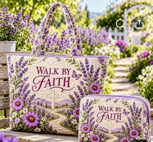 2 Pc Purple Walk By Faith Tote Set