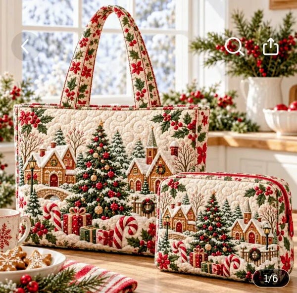 2 pc Christmas Tree Tote Set