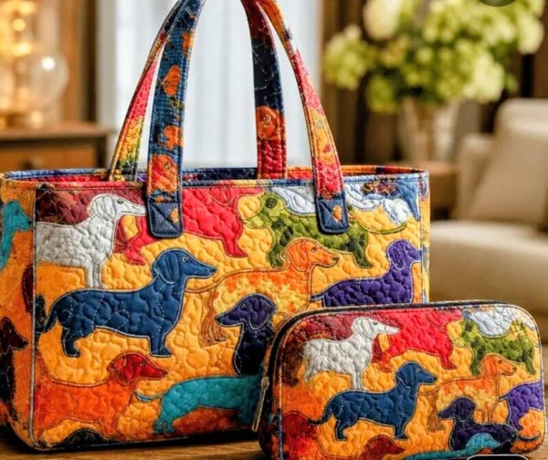 2 Pc  Dachshund Tote Set