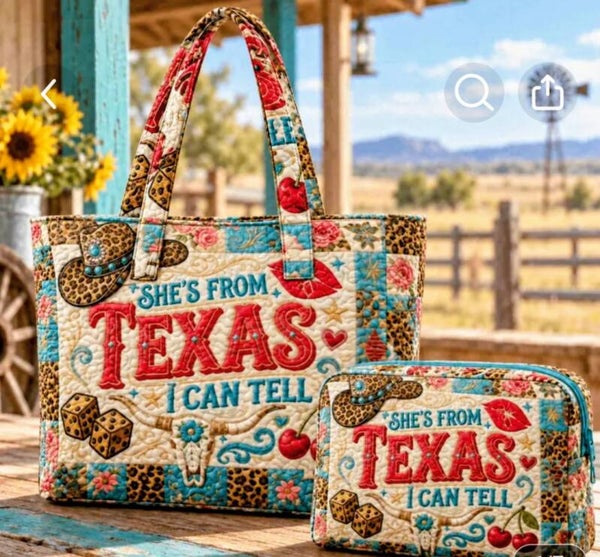 2 Pc She's From Texas Tote Set