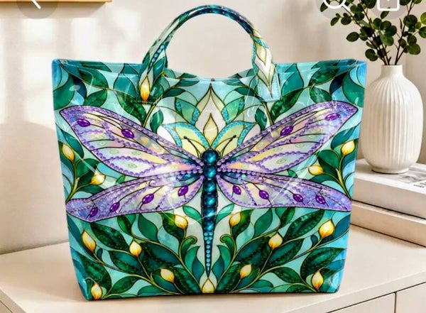 Green with Purple Dragonfly Tote