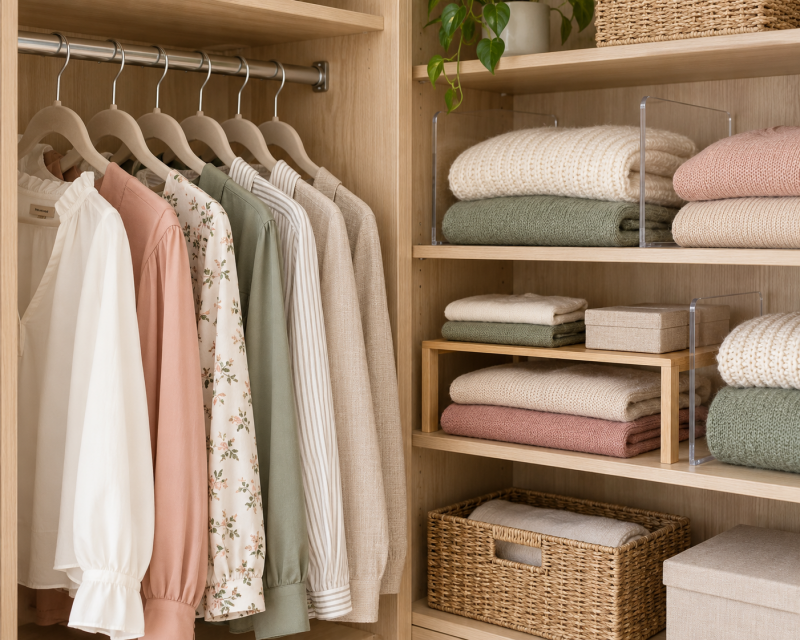 Schmale Kleiderbügel und Regaltrenner schaffen mehr Platz im Kleiderschrank