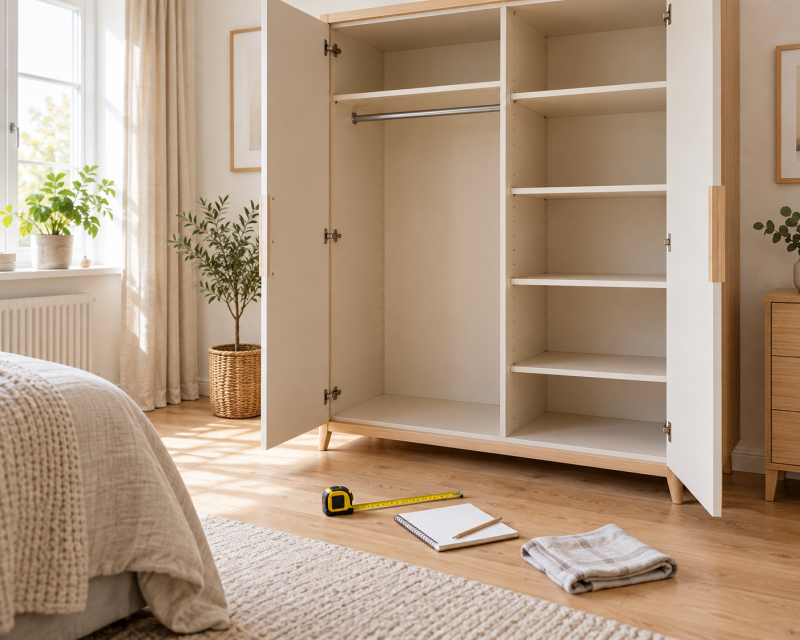 Leeren Kleiderschrank ausmessen und für die neue Ordnung vorbereiten