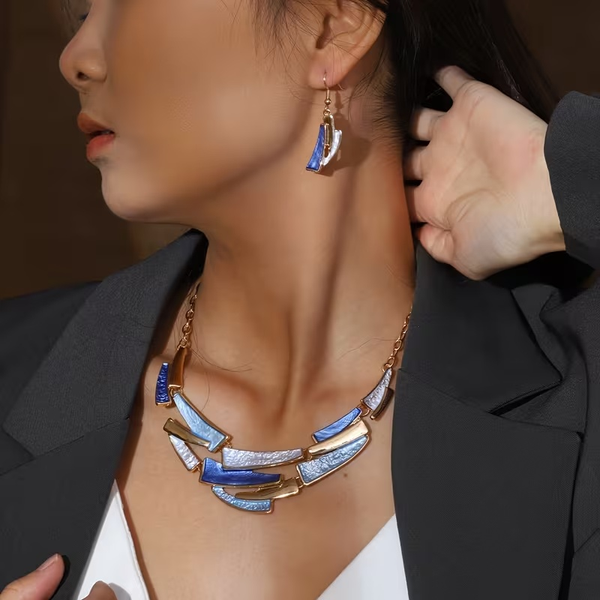 Ensemble collier et boucle d'oreille (Bague OFFERTE) ECLAT BLEU