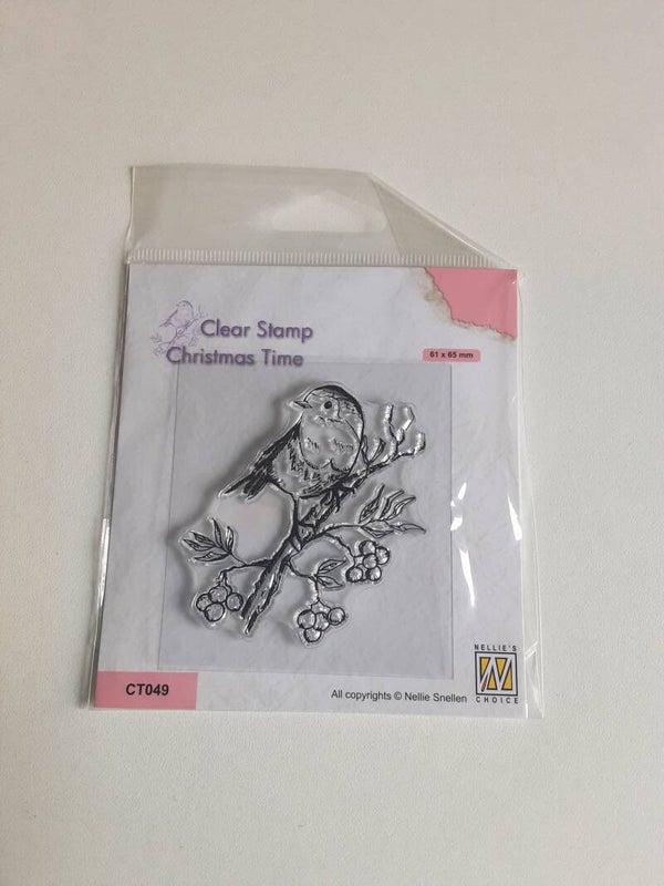 Nellie's choice clear stamp Robin on berrie branch