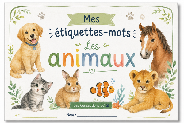 Cahier étiquettes mots animaux