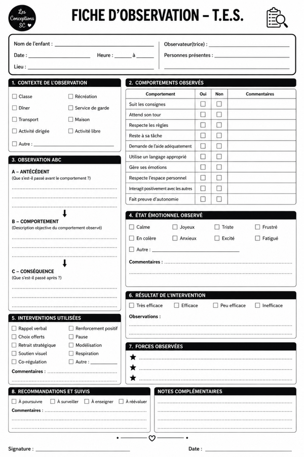 Fiche d'observation