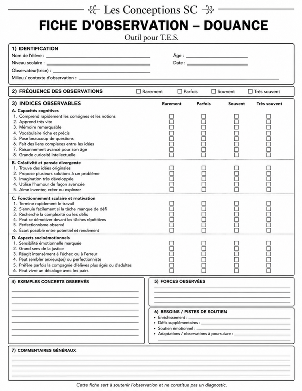 Fiche d'observation douance