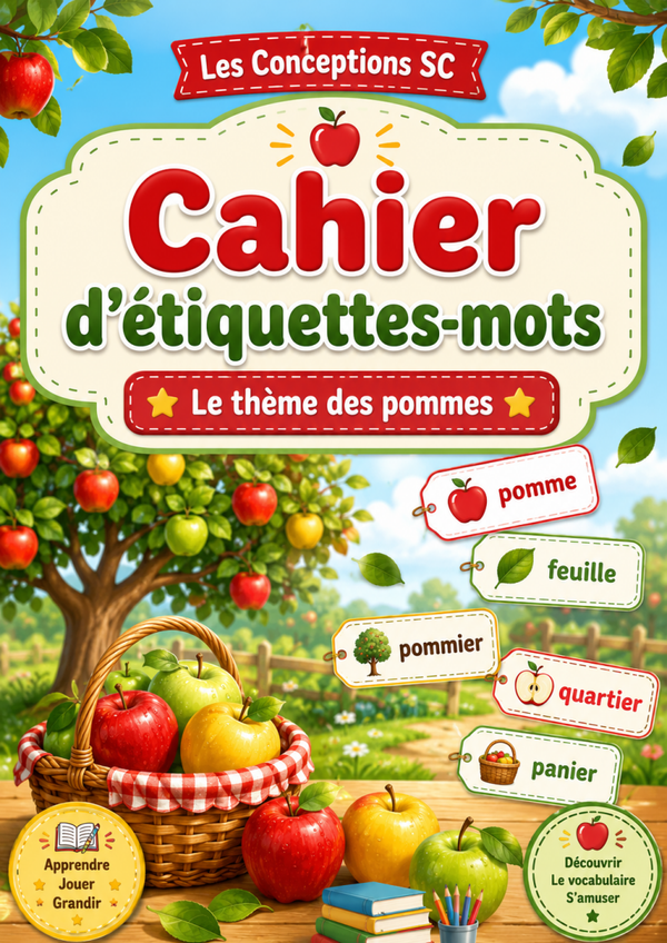 Étiquettes-mots sur les pommes