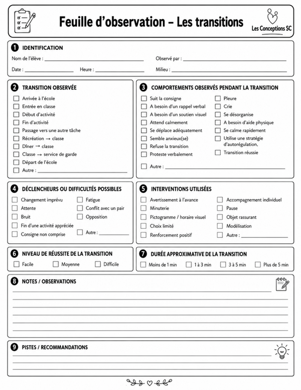 Feuille d'observation sur les transitions