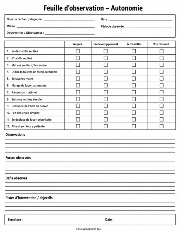 Feuille d'observation autonomie