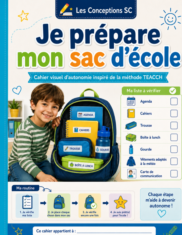 Cahier je prépare mon sac d'école