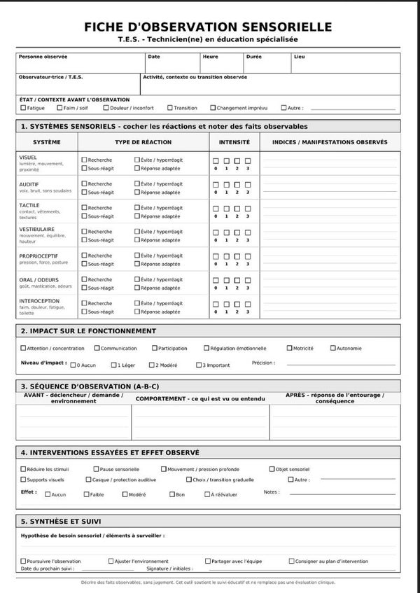 Fiche d'observation sensorielle