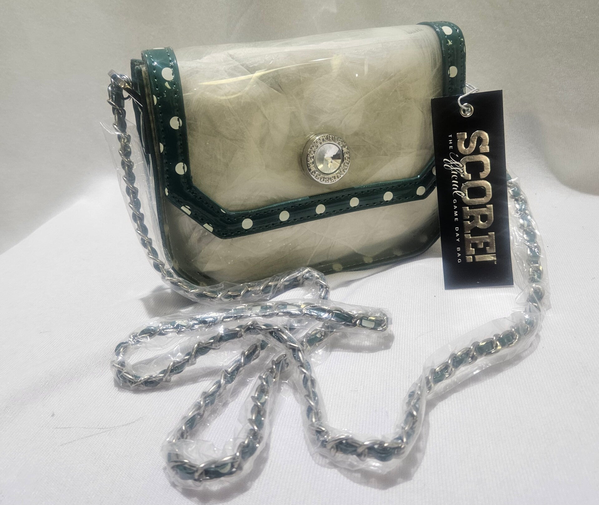 Score Gameday Bag - Small Chrissy Clear with Green and White accents