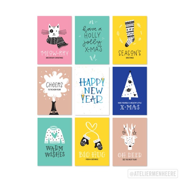 Merry X-mas - Kerstkaartenmix (9 stuks)