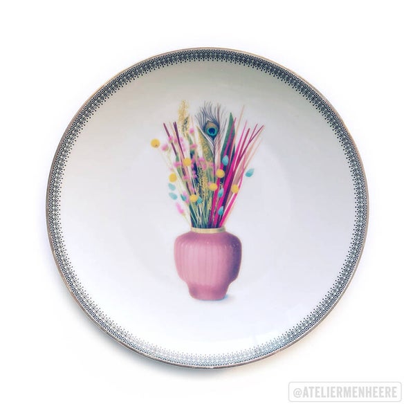 Pauwenveer boeket (wandbord 19,5 cm)