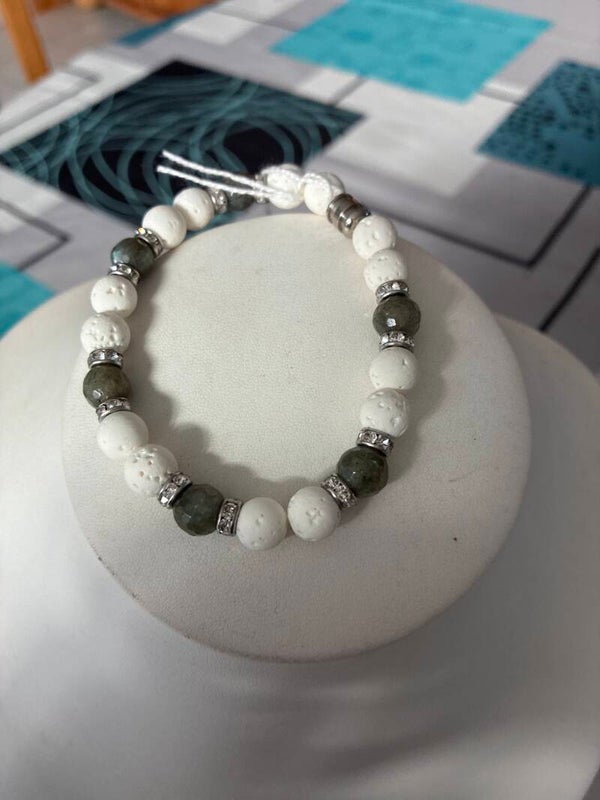 BRACELET PIERRE DE LAVE BLANCHE ET LABRADORITE
