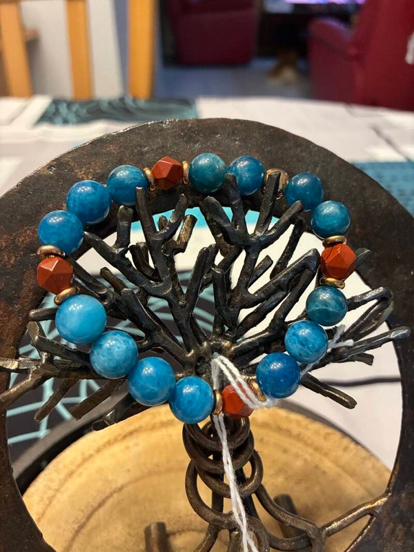 BRACELET APATITE BLEUE ET JASPE ROUGE